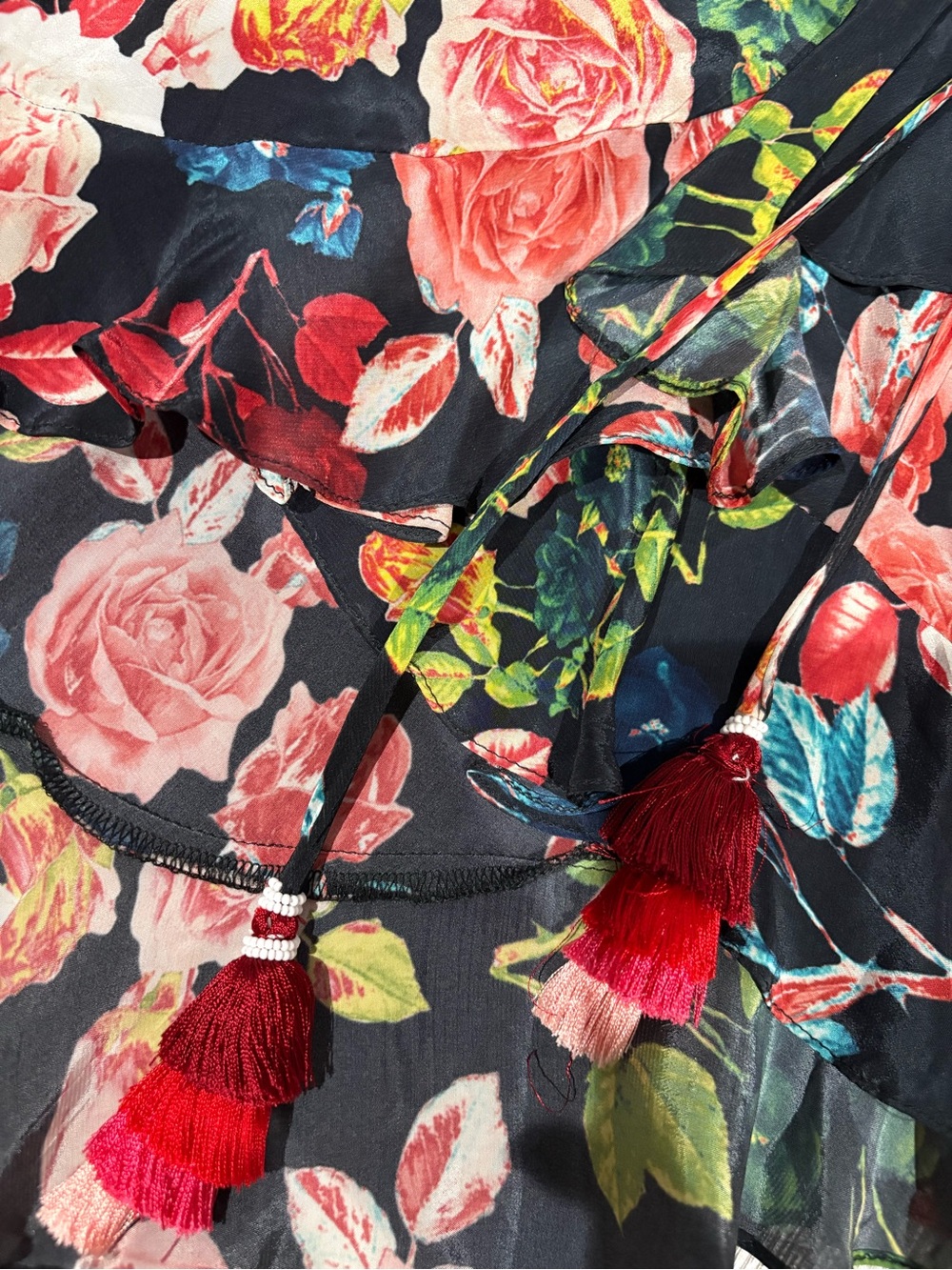 $400 Rococo Sand floral tie waist wrap mini dress S - Picture 7 of 9
